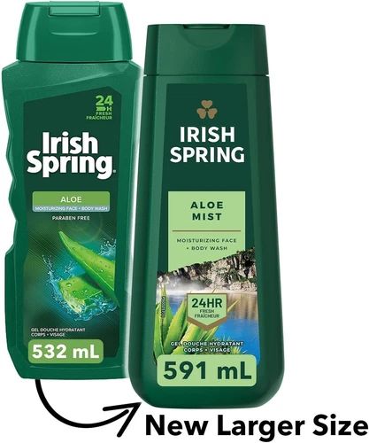 Irish Spring Aloe Mist Body Wash 4 Pack 20 fl oz | Men’s Moisturizing & Refreshing Body Wash | Long-Lasting Fresh Scent