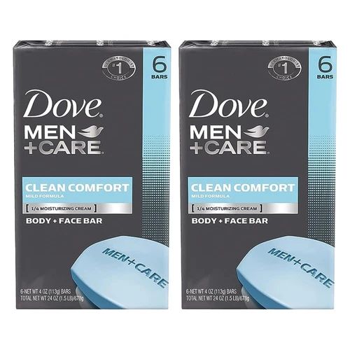 Dove Men+Care Clean Comfort Body & Face Bar 6 Pack 4 oz | Gentle & Moisturizing Soap | Men’s Skin Care Bar