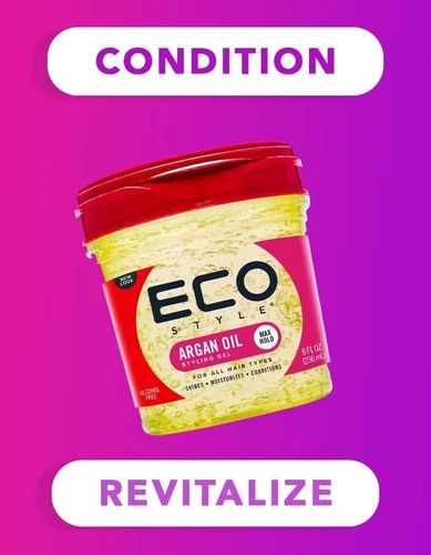 Eco Style Moroccan Argan Oil Styling Gel 3 Pack 8 oz | Strong Hold Hair Gel | Nourishing & Moisturizing Hair Styling Gel