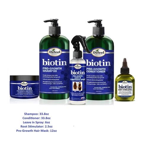 Difeel Biotin Regimen Hair Growth 5 PC Set 33.8 oz | Shampoo & Conditioner | Strengthening & Thinning Hair Treatment