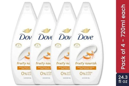 Dove Shower Gel Fruity Nourish 4 Pack 720 ml | 24.3 fl oz Each | Moisturizing & Refreshing Body Wash