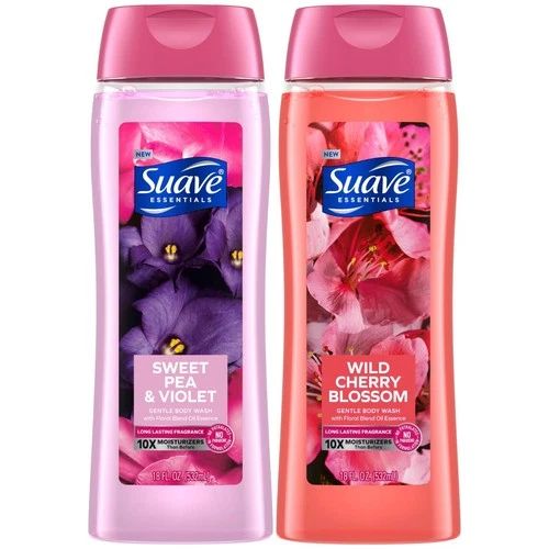 Suave Body Wash Variety Pack 18 fl oz | Sweet Pea & Violet + Wild Cherry Blossom | Moisturizing & Refreshing Body Wash