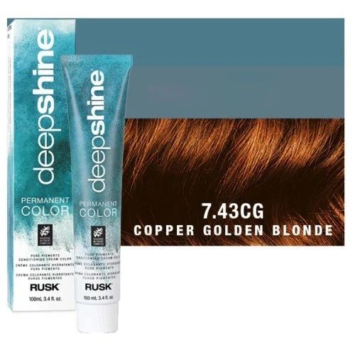 Rusk Deepshine Permanent Hair Color 7.43CG Copper Golden Blonde 3.4 fl oz | Vibrant Blonde Hair Dye | Professional Salon Hair Color