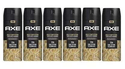 AXE Gold Temptation Deodorant Body Spray 6 Pack | Men’s Fragrance | 150 ml / 5.07 fl oz Each | Long-Lasting Fresh Scent