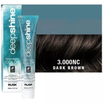 Rusk Deepshine Permanent Hair Color 3.000 NC Dark Brown 3.4 fl oz | Rich Dark Brown Hair Dye | Professional Salon Hair Color