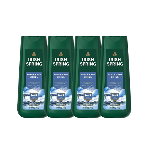 4 Pk Irish Spring Mountain Chill 24 Hrs Fresh Body Wash for Men, 20 Fl oz/591ML